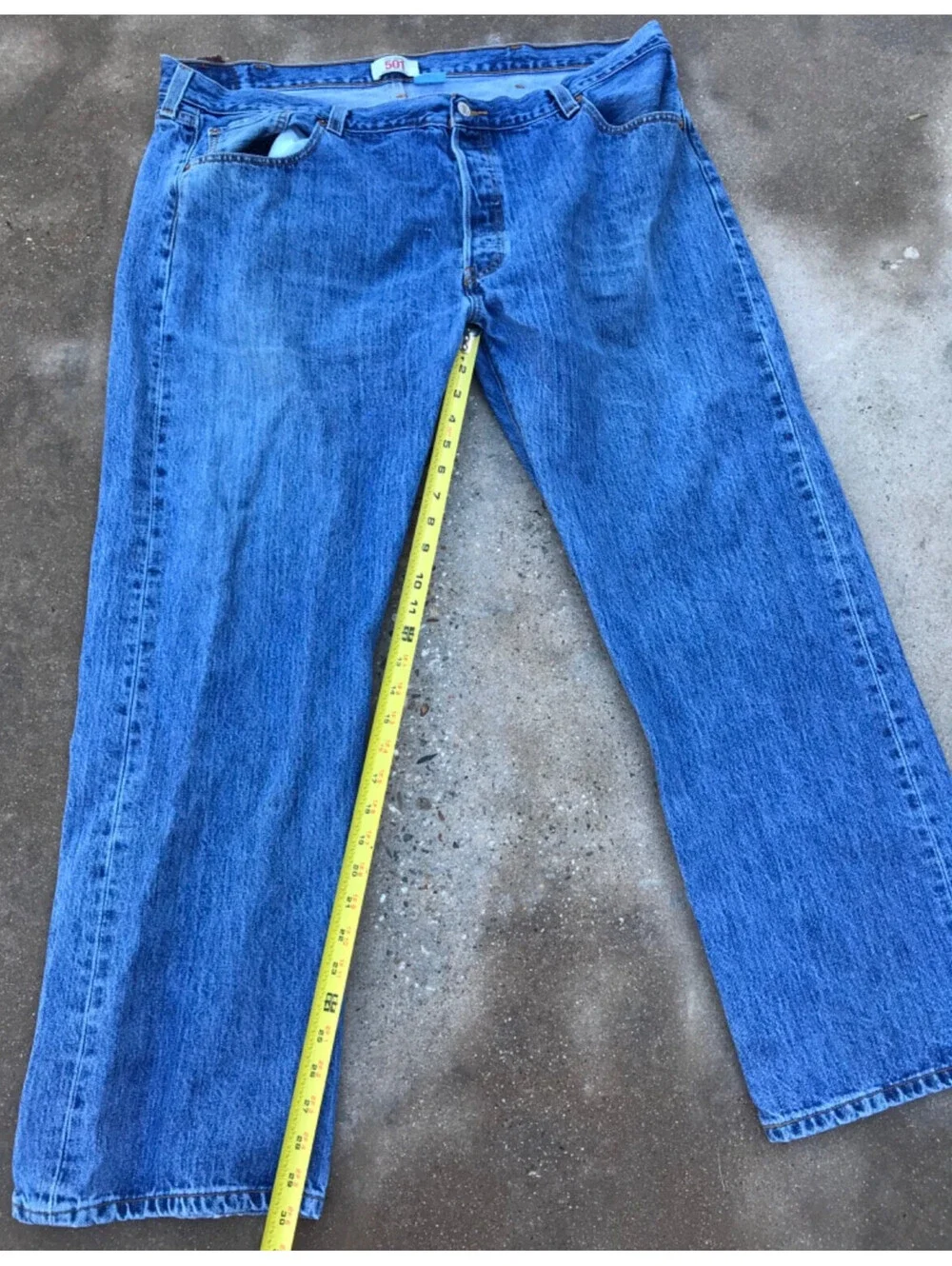 Levis 501 Jeans Men 44x30  Blue Denim Button Fly Straight Leg Classic Small Hole